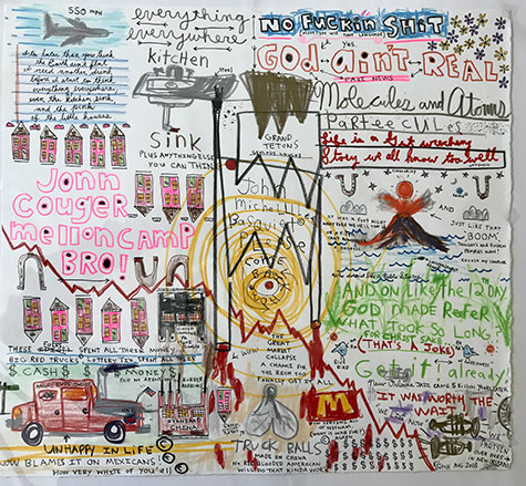 David "Big Dutch" Nally | DN177 | Melloncamp Bro, 2018 | Colored pencil and ink on watercolor paper | 15 x 14 in. (38.1 x 35.56 cm) at the Outsider Folk Art Gallery